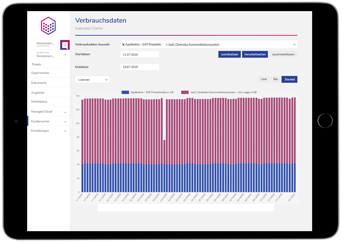 hubvision Managed Services Hub Verbrauchsdaten